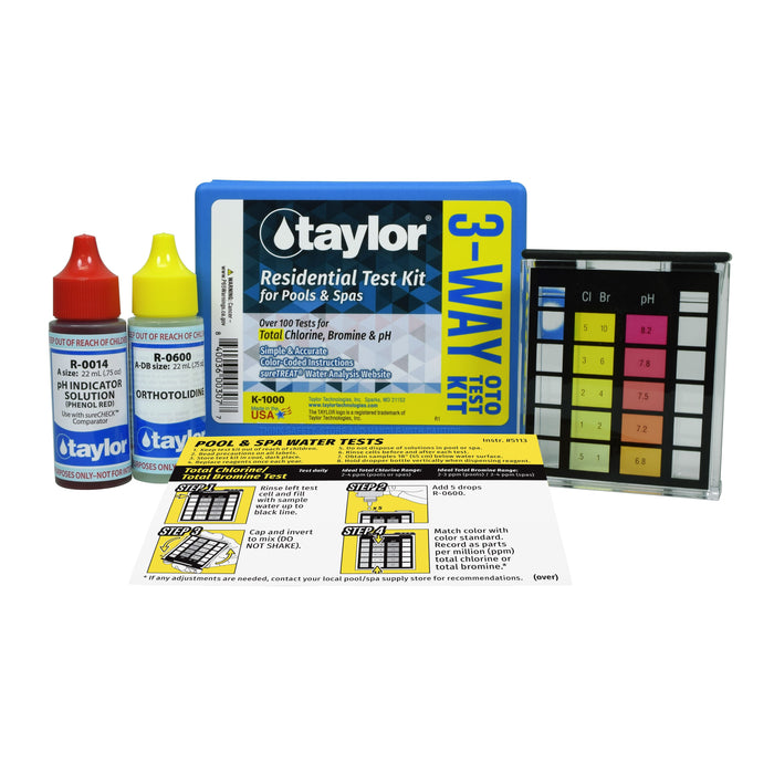 TAYLOR TECHNOLOGIES - RESIDENTIAL 3-Way Test Kit for Total Chlorine, Bromine, pH (OTO)